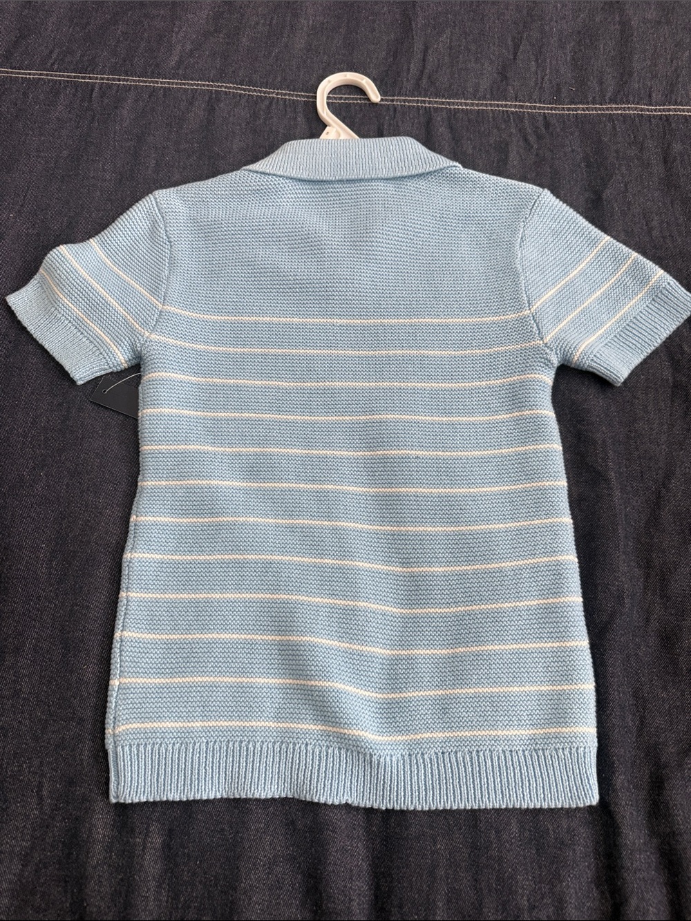 Tahari Sky Blue and White Striped Polo Knit Top - Picture 4 of 4